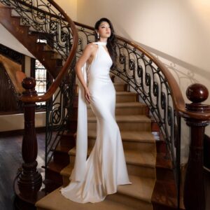 White Silk Dress Backless – Long Satin Gown for Women – Elegant Wedding or Evening Dress Minimalist Bridal Dress Formal Evening Wear