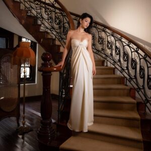 Elegant Silk Charmeuse Dress – White or Beige Long Silk Gown, Strapless Wedding Dress, Bridesmaid or Evening Gown, Handmade Luxury Dress