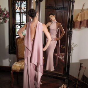 Elegant Pink Silk Dress with Sleeves – Aurora Gown – Satin Formal Dress – Bridesmaid Gown – Evening Silk Kaftan – Long Cocktail Dress